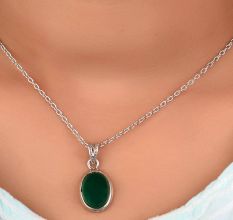 92.5 Sterling Silver Green Onyx Pendant Oval Shape Traditional Bezel Setting