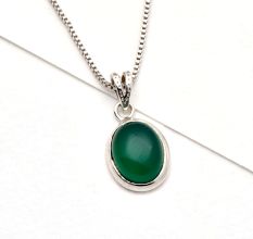 92.5 Sterling Silver Green Onyx Pendant Oval Shape Traditional Bezel Setting