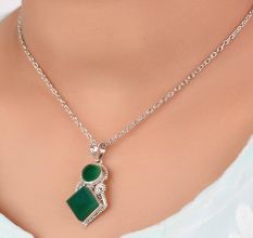 92.5 Sterling Silver Green Onyx  Pendant In Square And Round Shape