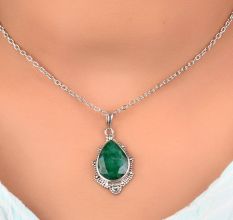 92.5 Sterling Silver Pendant With Oval Shape Green Malachite Cut Stone Pendant