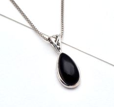 92.5 Sterling Silver Black Onyx  Pendant In Long Oval Shape