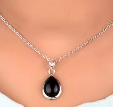 92.5 Sterling Silver Black Onyx Teardrop Shaped Pendant