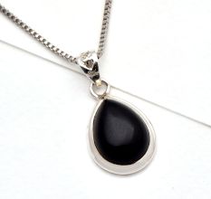 92.5 Sterling Silver Black Onyx Teardrop Shaped Pendant