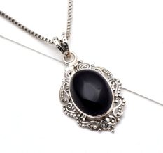 92.5 Sterling Silver Black Onyx Oval Shaped Designer Pendant