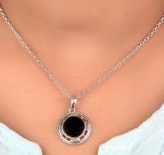 92.5 Sterling Silver Black Onyx Round Shaped Designer Pendant