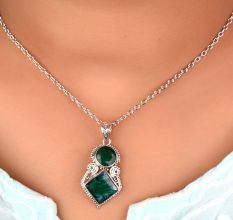 92.5 Sterling Silver Green Malachite Pendant In Square And Round Shape