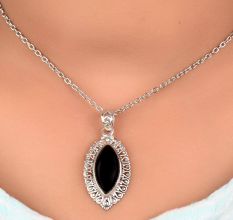 92.5 Sterling Silver Pendant Big Oval Black Onyx Decorative Pendant