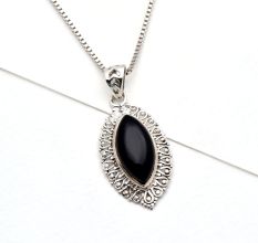 92.5 Sterling Silver Pendant Big Oval Black Onyx Decorative Pendant