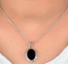 92.5 Sterling Silver Pendant Oval Rope Border Onyx Stone Pendant