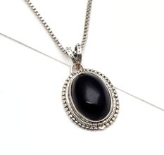 92.5 Sterling Silver Pendant Oval Rope Border Onyx Stone Pendant