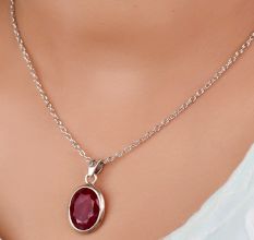 92.5  Sterling Silver Pendant Oval Red Spinel Stone Daily Wear Pendant