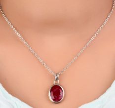 92.5  Sterling Silver Pendant Oval Red Spinel Stone Daily Wear Pendant
