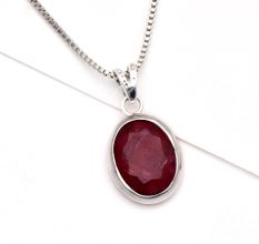 92.5  Sterling Silver Pendant Oval Red Spinel Stone Daily Wear Pendant