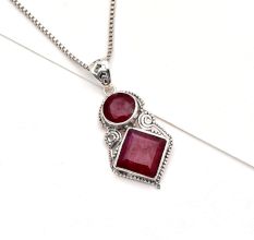 92.5 Sterling Silver Red Spinel Pendant In Square And Round Shape