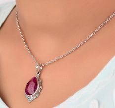 92.5 Sterling Silver Pendant Big Tear Drop Red Spinel Studded Silver Pendant