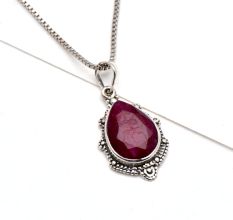 92.5 Sterling Silver Pendant Big Tear Drop Red Spinel Studded Silver Pendant