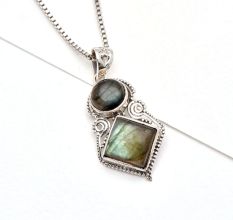 92.5 Sterling Silver Royal Labradorite Gemstone  Pendant