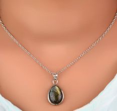92.5 Sterling Silver Earrings Glowing Big Teardrop Shaped Labradorite Gemstone Pendant