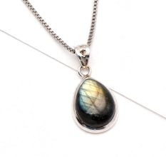 92.5 Sterling Silver Earrings Glowing Big Teardrop Shaped Labradorite Gemstone Pendant