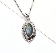 92.5 Sterling Silver Earrings Glowing Big  Marquise Shaped Labradorite Gemstone Pendant