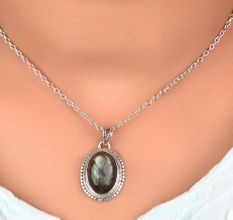 92.5 Sterling Silver Earrings Glowing Big Oval Shaped Labradorite Gemstone Pendant