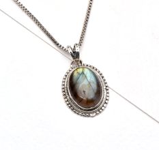 92.5 Sterling Silver Earrings Glowing Big Oval Shaped Labradorite Gemstone Pendant