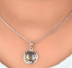 92.5 Sterling Silver Earrings Glowing  Round Shaped Labradorite Gemstone Pendant