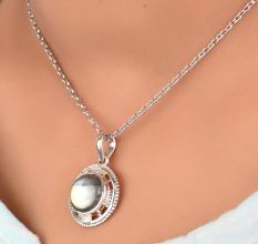 92.5 Sterling Silver Earrings Glowing  Round Shaped Labradorite Gemstone Pendant