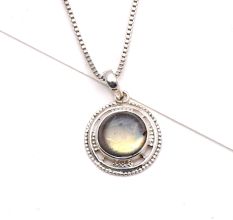 92.5 Sterling Silver Earrings Glowing  Round Shaped Labradorite Gemstone Pendant