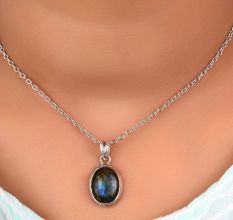 92.5 Sterling Silver Pendant Big Oval Shaped Labradorite Pendant