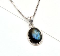 92.5 Sterling Silver Pendant Big Oval Shaped Labradorite Pendant