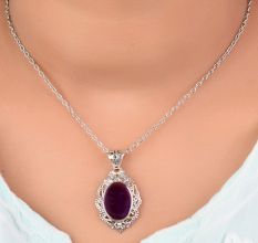 92.5 Sterling Silver Pendant Big Oval Shaped Amethyst Pendant
