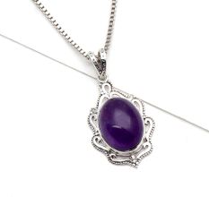 92.5 Sterling Silver Pendant Big Oval Shaped Amethyst Pendant