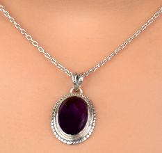 92.5 Sterling Silver Pendant Big Oval Shaped Amethyst Rope Design Pendant