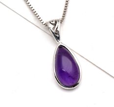 92.5 Sterling Silver Pendant Teardrop Shaped Amethyst Rope Design Pendant
