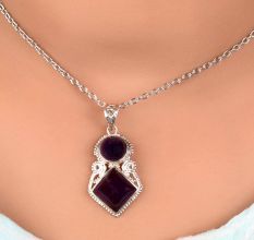 92.5 Sterling Silver Amethyst Pendant In Square And Round Shape