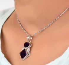 92.5 Sterling Silver Amethyst Pendant In Square And Round Shape