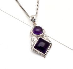 92.5 Sterling Silver Amethyst Pendant In Square And Round Shape