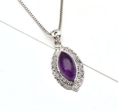 92.5 Sterling Silver Pendant Amethyst Marquise Shaped Daily Wear pendant