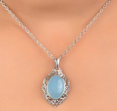 92.5 Sterling Silver Pendant Aqua Chalcedony Gemstone Pendant