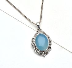92.5 Sterling Silver Pendant Aqua Chalcedony Gemstone Pendant
