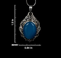 92.5 Sterling Silver Pendant Aqua Chalcedony Gemstone Pendant