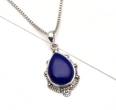 92.5 Sterling Silver Pendant Pear Shaped Blue Tourmaline Gemstone Pendant
