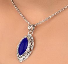 92.5 Sterling Silver Pendant Marquise Shaped Blue Tourmaline Gemstone Pendant