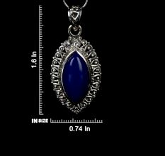 92.5 Sterling Silver Pendant Marquise Shaped Blue Tourmaline Gemstone Pendant
