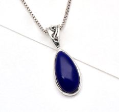 92.5 Sterling Silver Pendant Long Teardrop Shaped Blue Tourmaline Gemstone Pendant