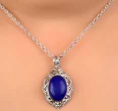 92.5 Sterling Silver Pendant Oval Shaped Blue Tourmaline Gemstone Pendant