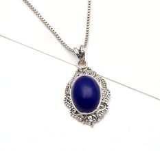 92.5 Sterling Silver Pendant Oval Shaped Blue Tourmaline Gemstone Pendant