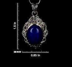 92.5 Sterling Silver Pendant Oval Shaped Blue Tourmaline Gemstone Pendant