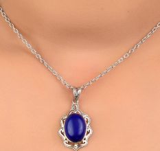 92.5 Sterling Silver Pendant Oval Designer Blue Tourmaline Gemstone Pendant